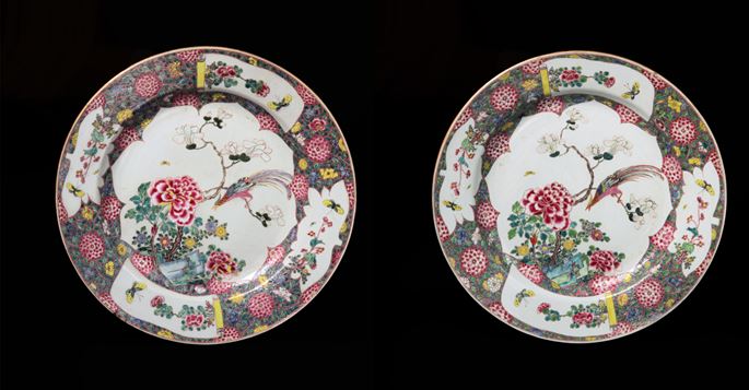 Pair of Massive Chinese export porcelain famille rose chargers | MasterArt